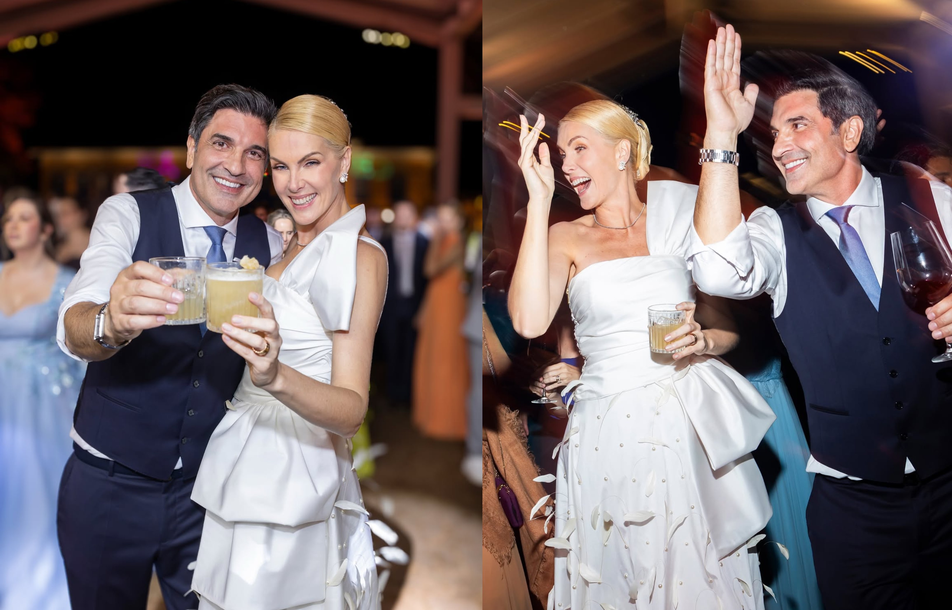 Ana Hickmann e Edu Guedes sorrindo na pista de dança durante o casamento