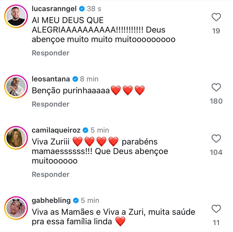 Famosos celebram nascimento de Zuri, filha de Ludmilla e Brunna Gonçalves — Foto: Reprodução/Instagram