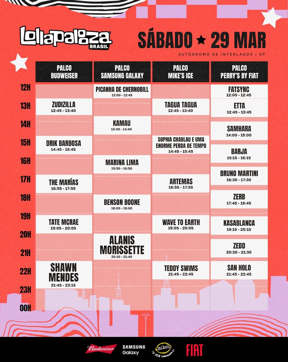 Lollapalooza 2025: veja o line-up completo e a programação de shows do segundo dia — Foto: Reprodução/Instagram