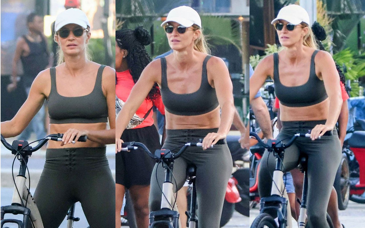 Gisele Bündchen surge pedalando na orla do Rio | Gshow