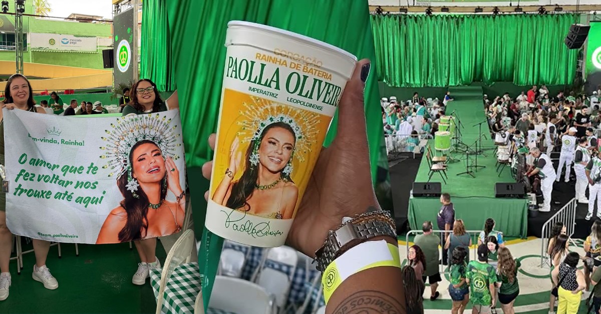 Tapete verde, copo personalizado e bandeiras: veja preparativos para coroação de Paolla Oliveira na Imperatriz