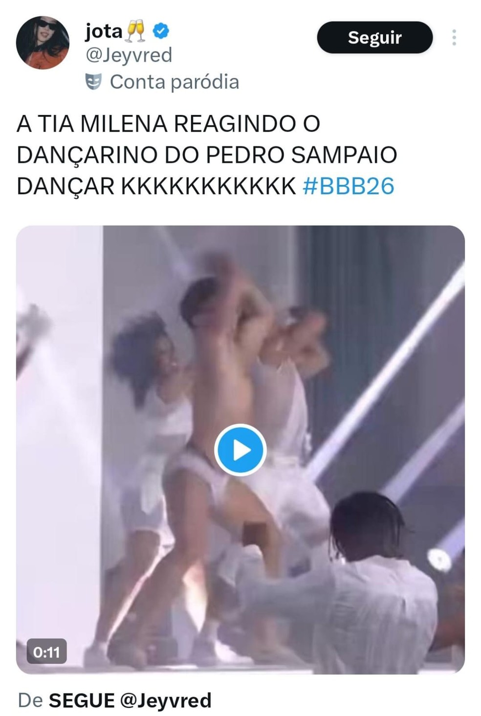 Milena reagindo a dançarino do Pedro Sampaio — Foto: Reprodução/Rede Social