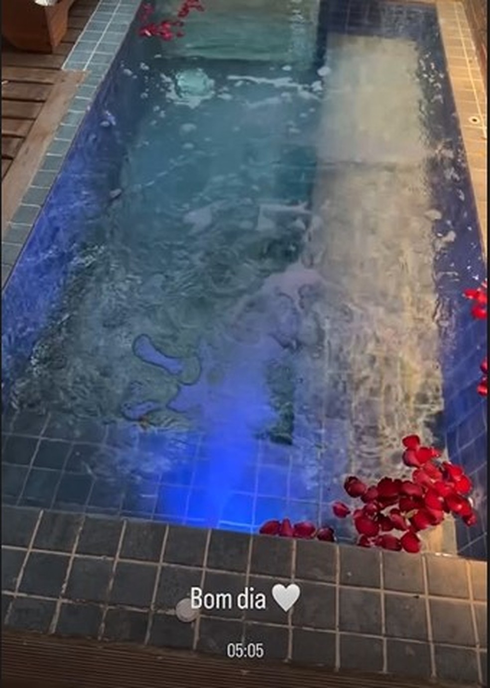 Piscina privativa no quarto de João Gomes e Ary Mirelle — Foto: Reprodução