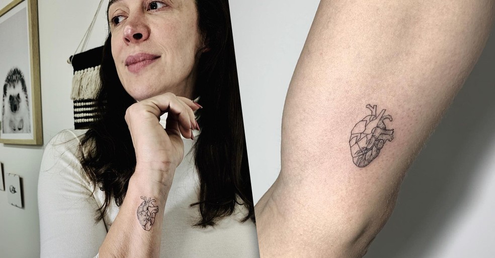 Claudia Raia và Enzo Celulari xăm hình trái tim cùng nhau. Claudia vẽ nửa bên trái, trong khi Enzo vẽ bên phải - Ảnh: Reproduction / Instagram
