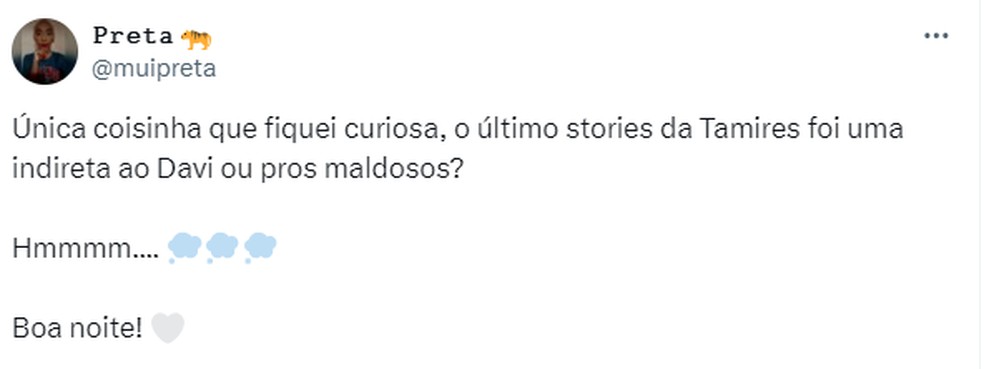 Tamires Assis faz post enigmático e web aponta indireta a Davi — Foto: X/Reprodução