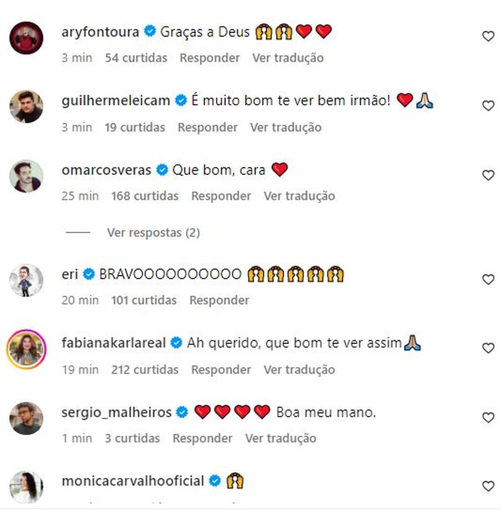 Famosos comentam post de Kayky Brito nas redes — Foto: Instagram