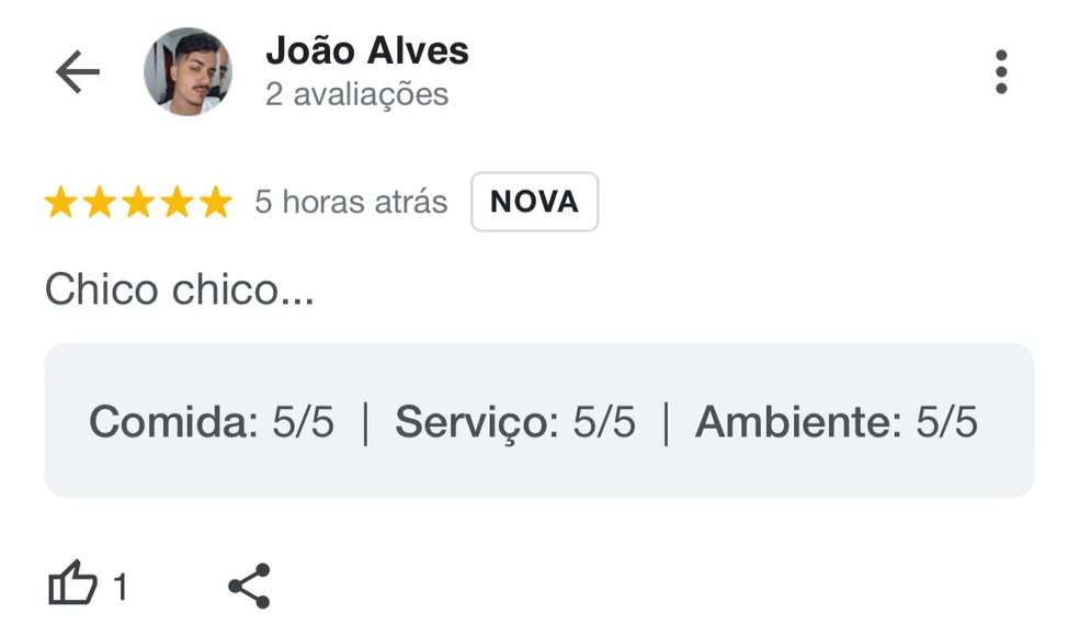 Luísa Sonza e Chico Moedas: usuários deixam resenhas em suposto bar de traição — Foto: Reprodução/Google