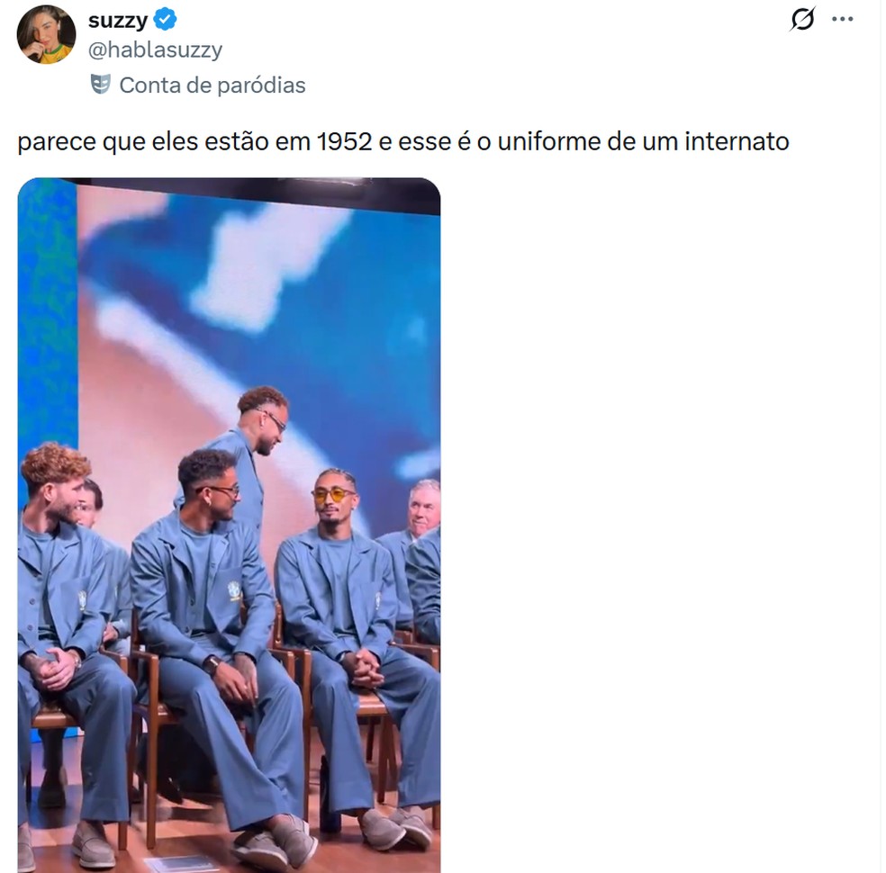 Uniforme da Seleção Brasileira em viagem para Copa do Mundo viraliza na web — Foto: Reprodução/X