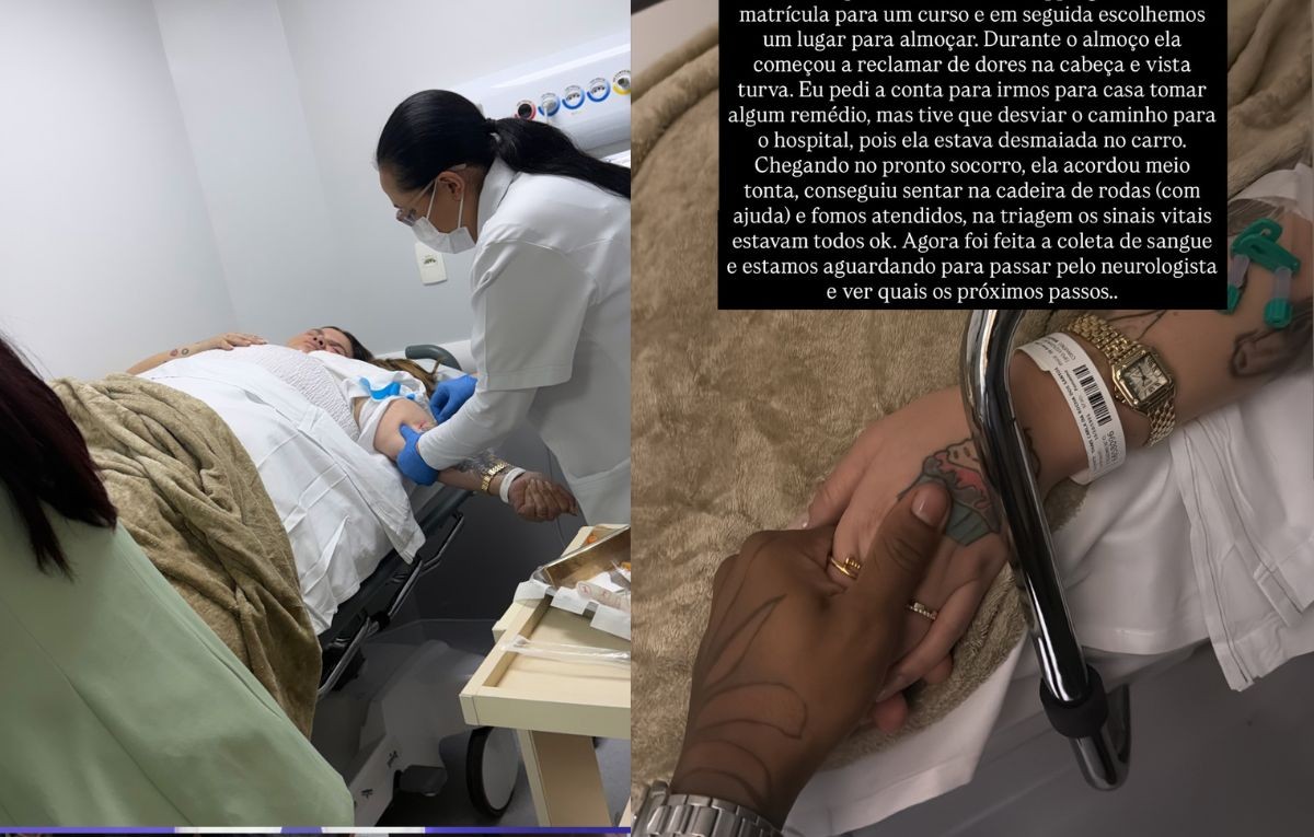 Thais Carla desmaia no carro e é levada pelo marido para hospital