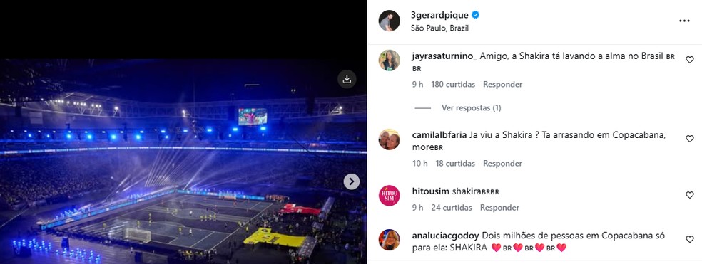 Brasileiros invadem perfil de Piqué e exaltam Shakira no Rio — Foto: Reprodução/Instagram