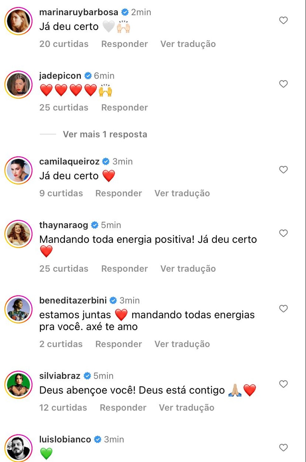 Famosos apoiam Preta Gil — Foto: Reprodução/Instagram