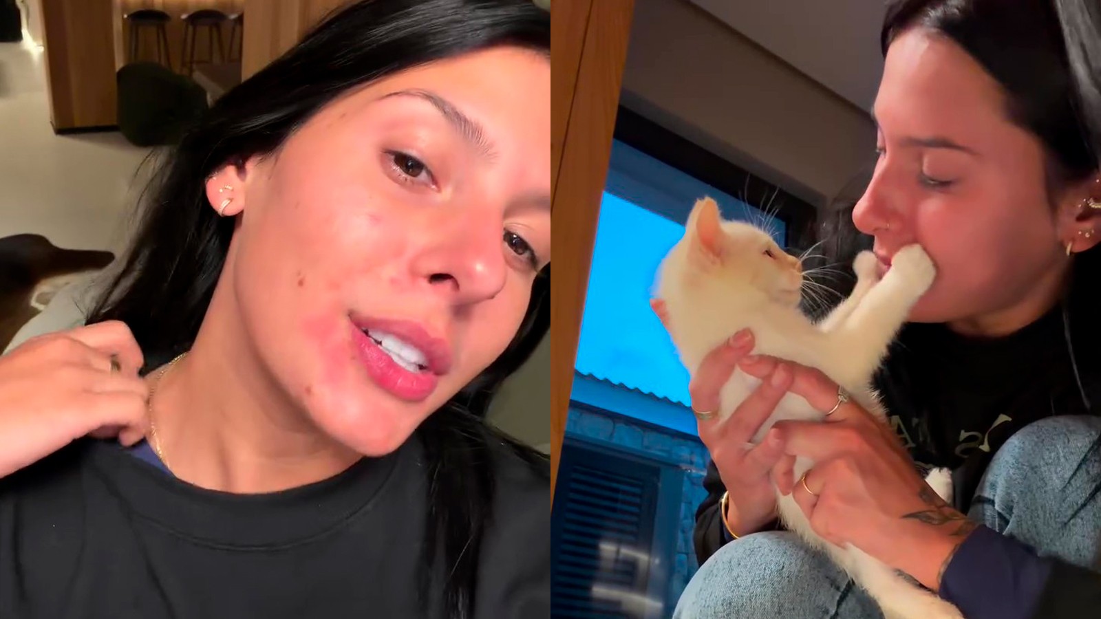 Alérgica a gato, Ana Castela mostra rosto vermelho após dar chamego em seu pet
