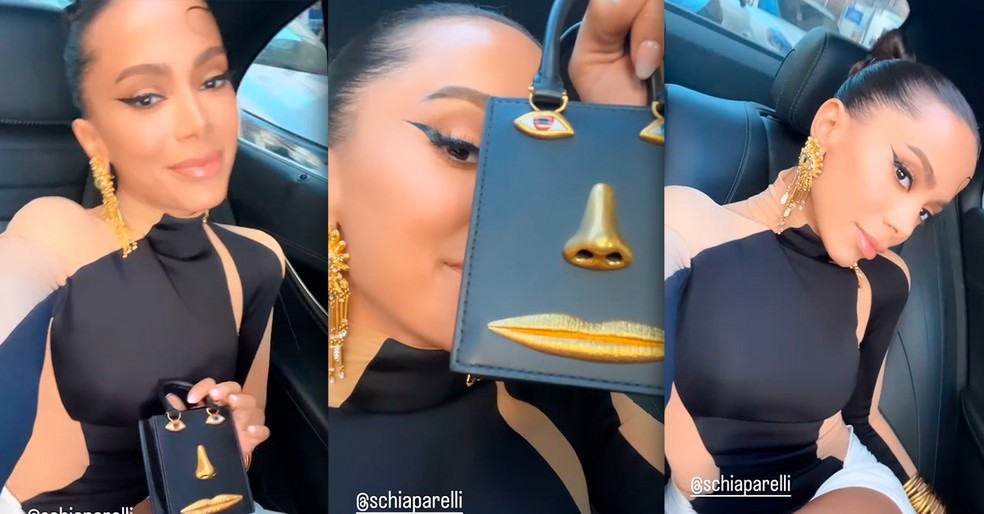 Anitta aposta em look de Schiaparelli com bolsa de R$ 32 mil para semana de moda de Paris — Foto: Instagram