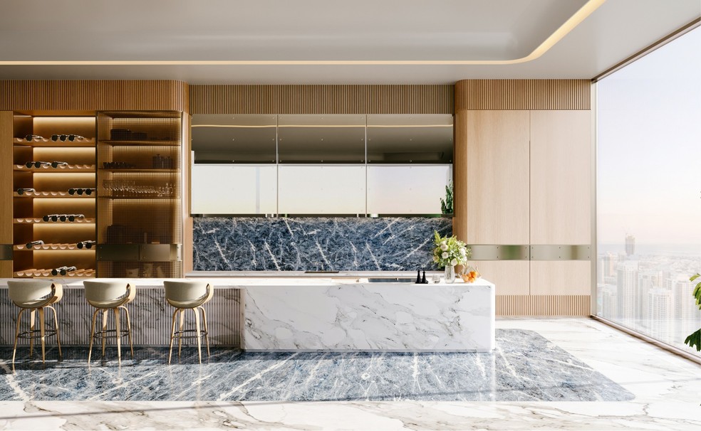 Projeto da cozinha de edifício em Dubai — Foto: Divulgação / Bugatti Residences
