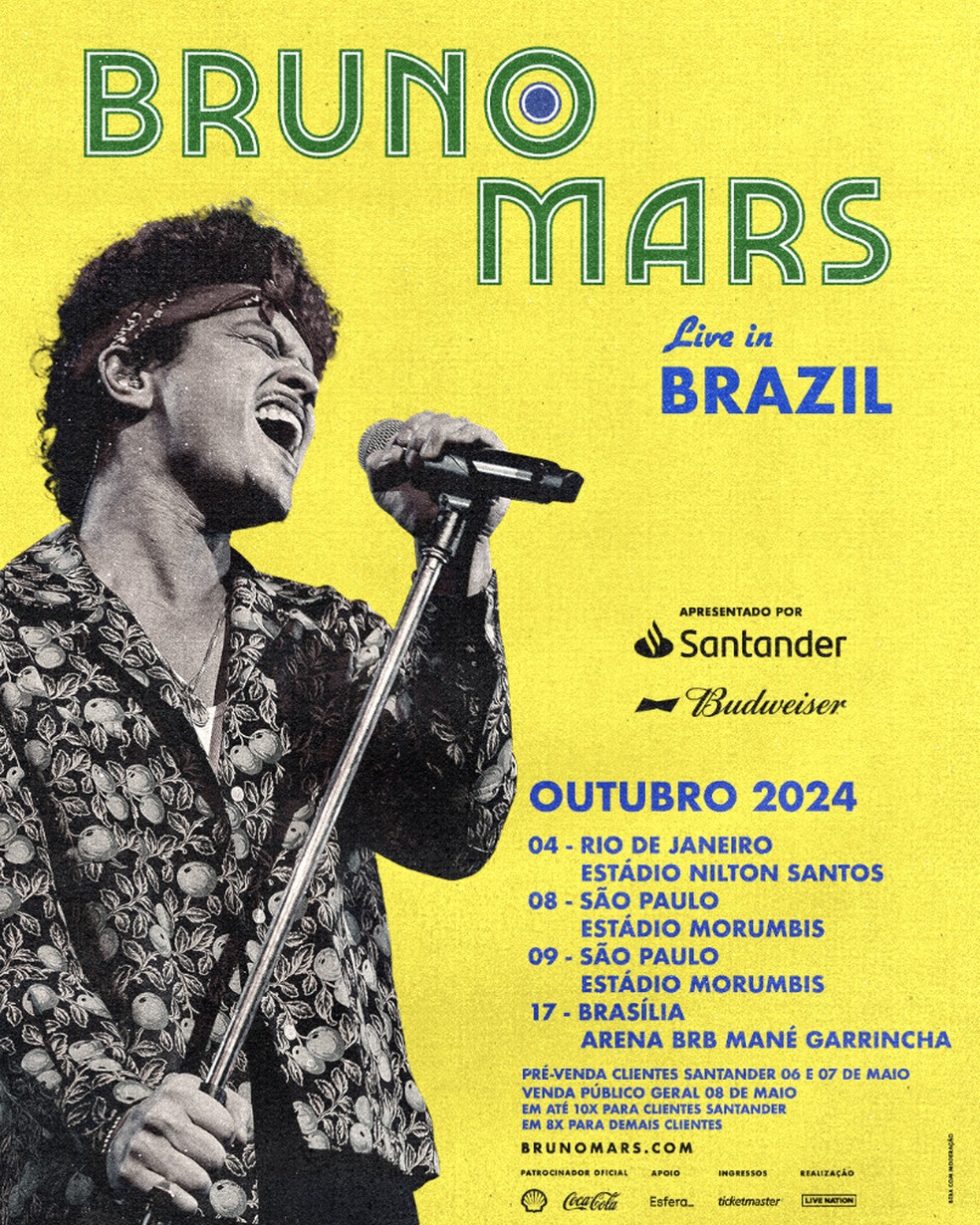 Bruno Mars anuncia show no Brasil — Foto: divulgação