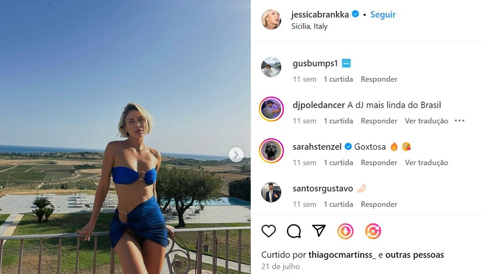Jessica Brankka é chamada de 'DJ mais linda do Brasil' — Foto: Instagram