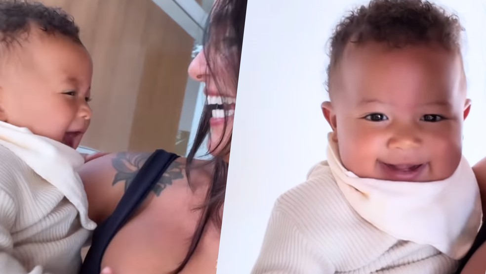Carol Peixinho se derrete com simpatia de Bento, seu filho com Thiaguinho — Foto: Reprodução/Instagram