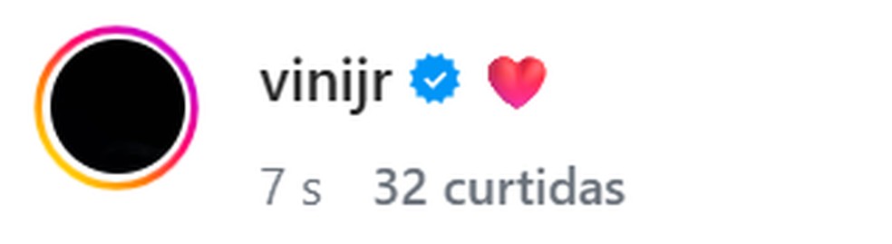 Vini Jr comenta na publicação — Foto: Reprodução/Instagram