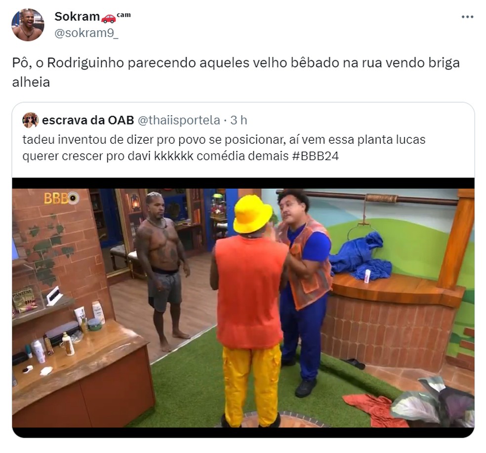 Rodriguinho gerou memes durante briga no BBB 24 — Foto: Reprodução/Twitter