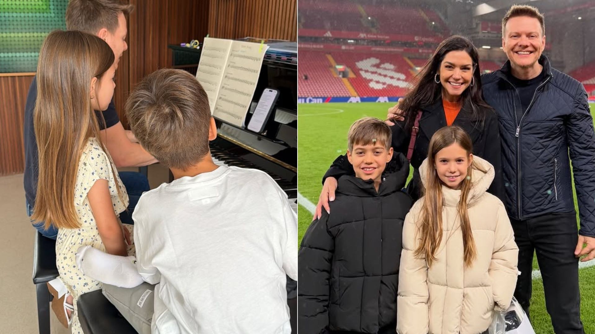 Thais Fersoza mostra Michel Teló tocando piano com os filhos: 'Amo ver vocês assim'