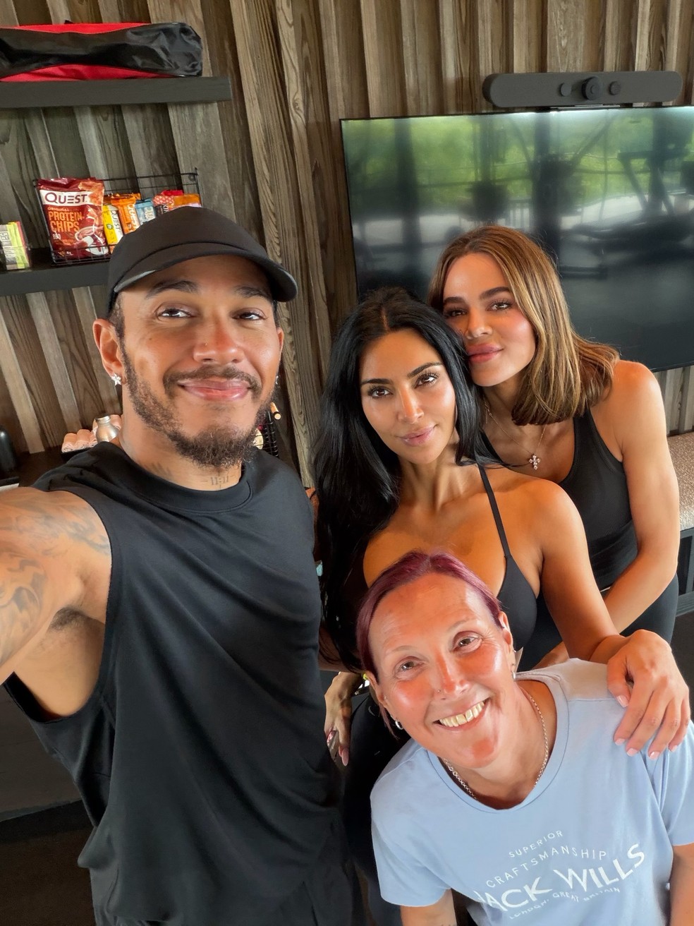 Lewis Hamilton, Kim e Khloe Kardashian — Foto: Reprodução/Instagram