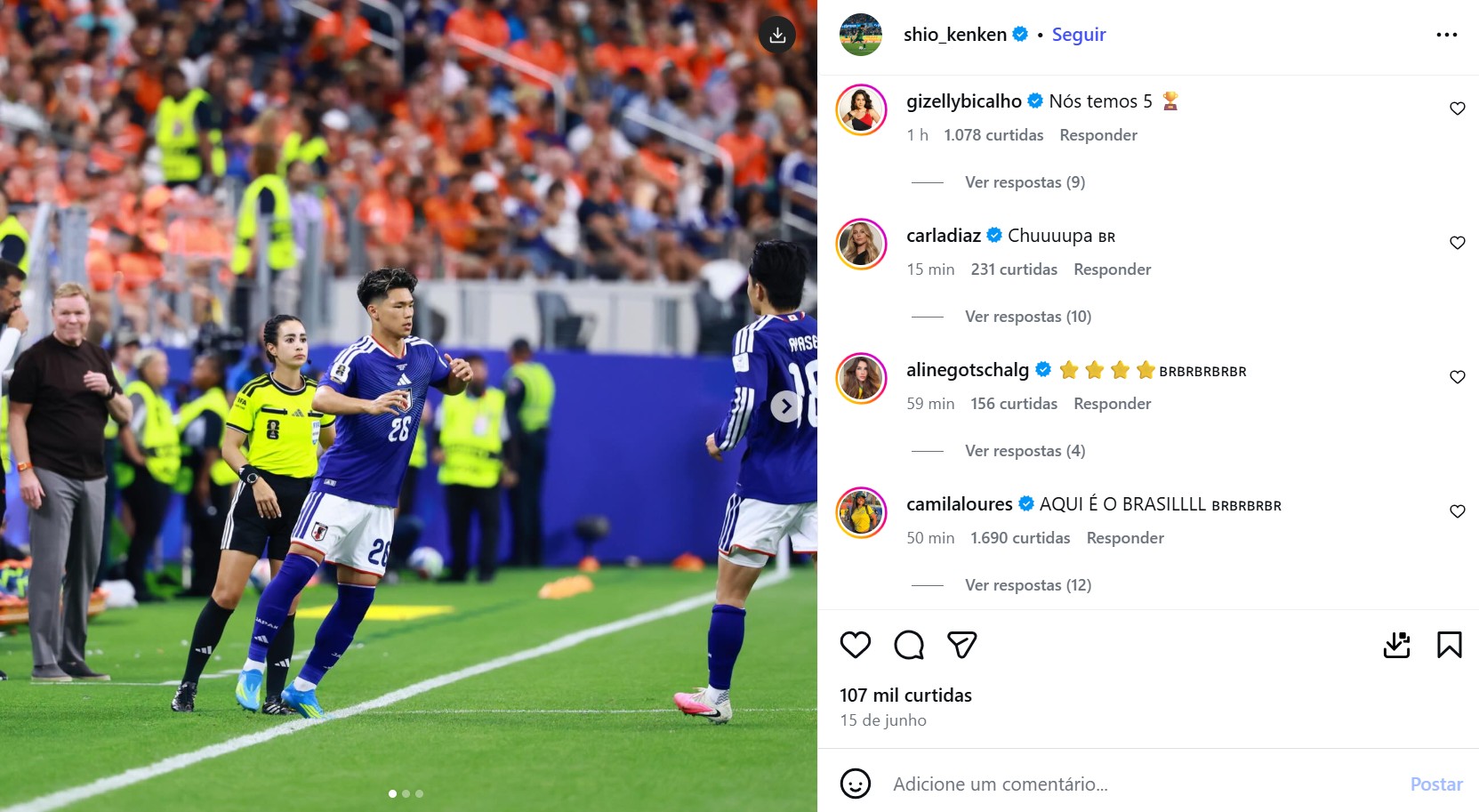 Brasileiros invadem perfil de jogador do Japão após vitória do Brasil