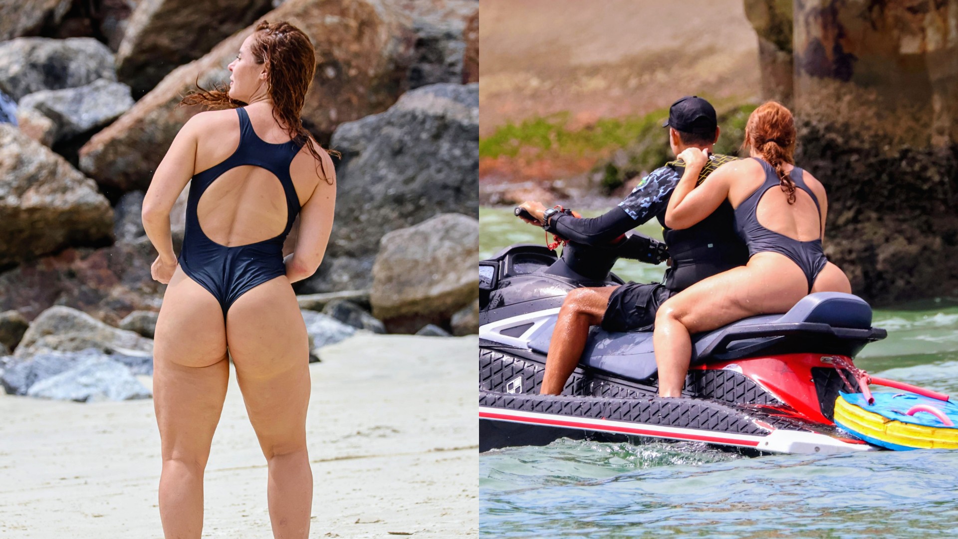 Corpão! Paolla Oliveira é flagrada deslumbrante de maiô cavado em praia do Rio de Janeiro