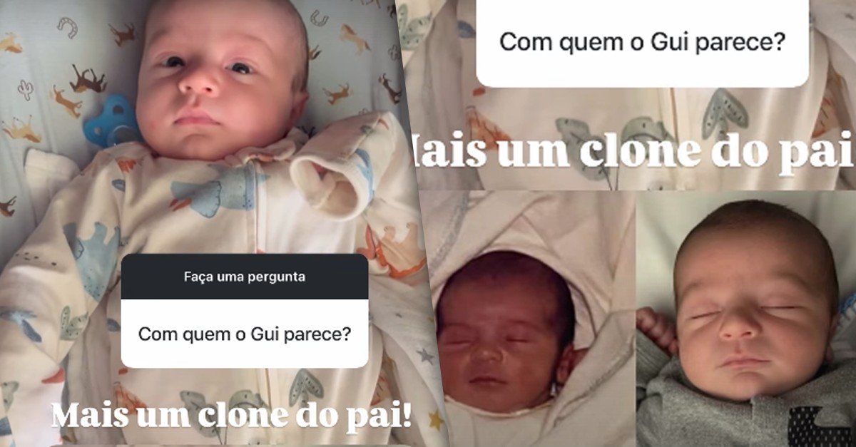 Branca mostra semelhança do filho, de um mês, com o marido e brinca: 'Mais um clone do pai'