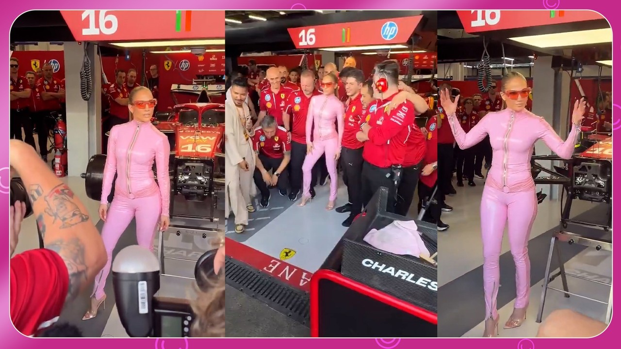 Jennifer Lopez visita boxes da Ferrari antes da apresentação no GP da Arábia Saudita