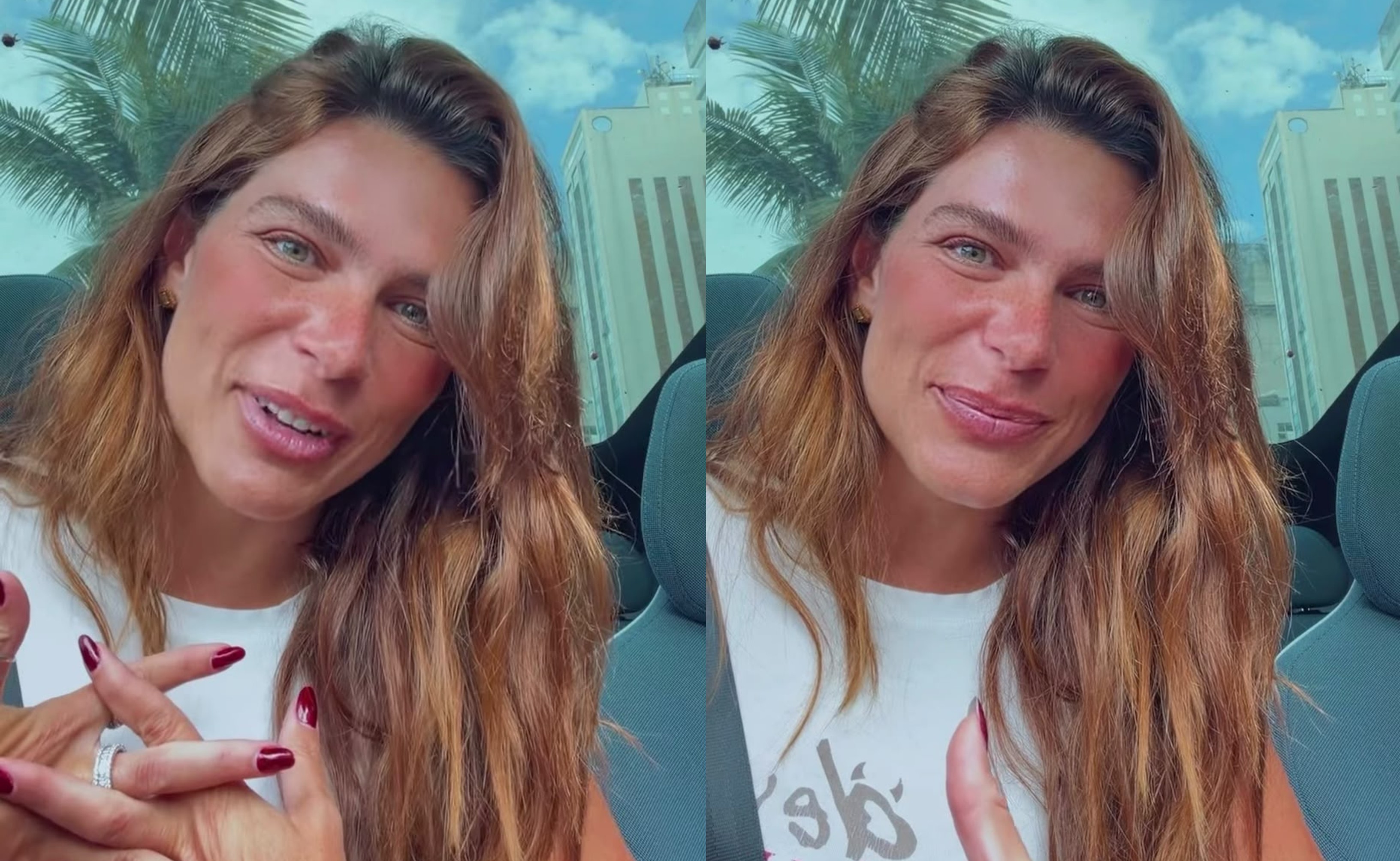 Mariana Goldfarb em momento de reflexão, com expressão emocionada