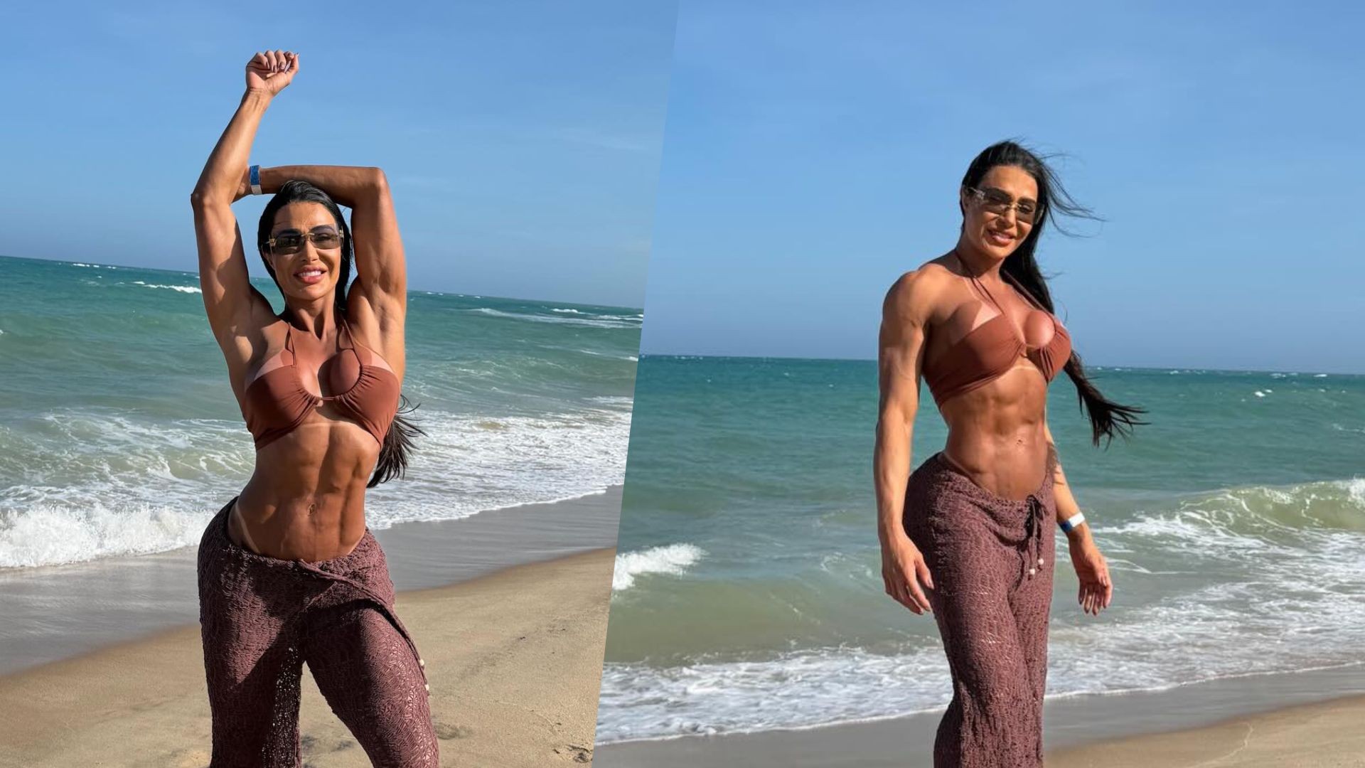 Gracyanne Barbosa exibe tanquinho em praia da Bahia: 'Sendo feliz'