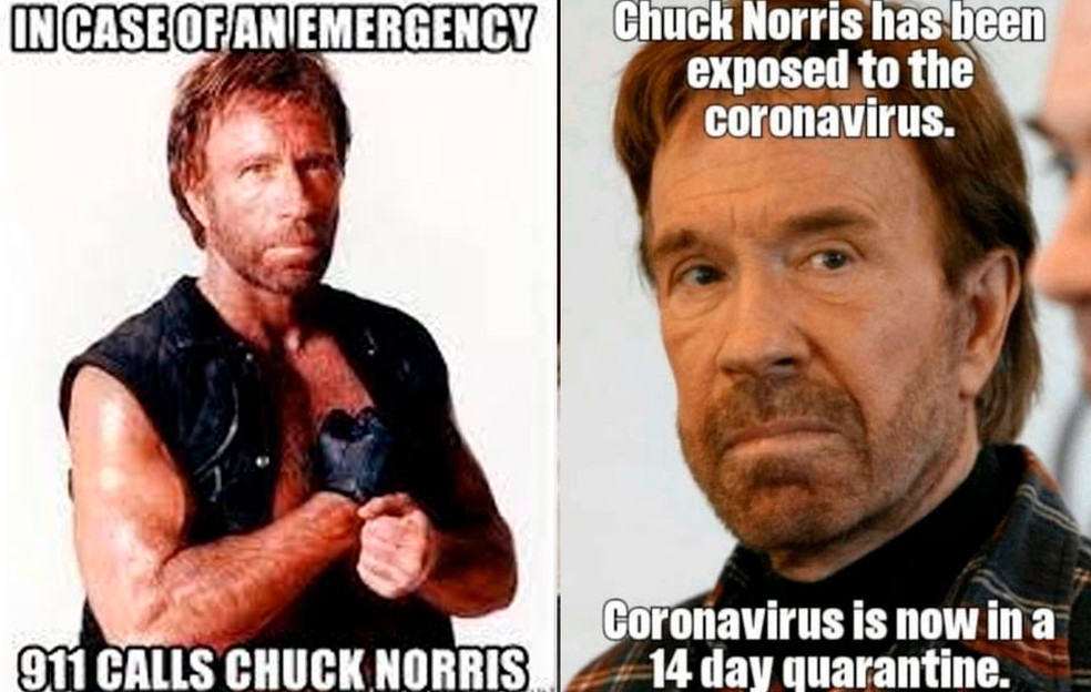 Chuck Norris é um dos memes mais antigos da internet. O ator, que é considerado uma lenda das séries de ação, virou meme ao ser colocado em situações onde enfrenta tudo e todos.  — Foto: Reprodução/Internet
