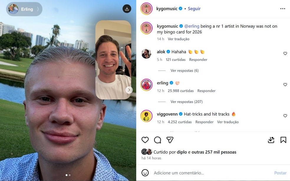 Música gravada por Haaland vira hit e alcança o topo das paradas na Noruega — Foto: Instagram