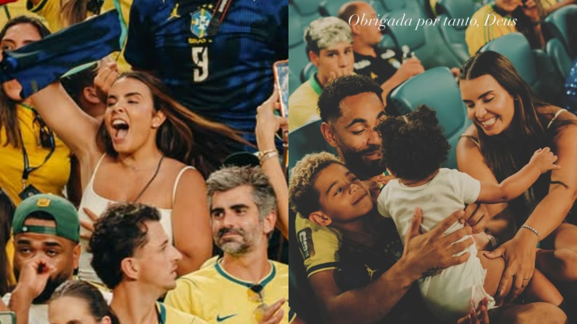Gabriela Cunha, esposa de Matheus Cunha, celebra gol do marido em partida contra a Escócia; veja