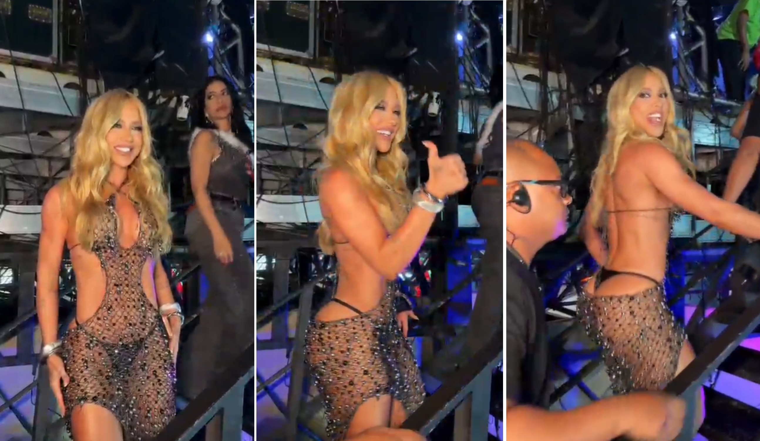 Virginia rouba a cena com look vazado, biquíni e tapa-mamilo no Desfile das Campeãs