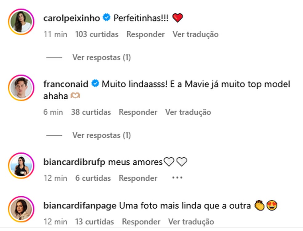 Comentários fotos Bruna Biancardi — Foto: Reprodução/Instagram