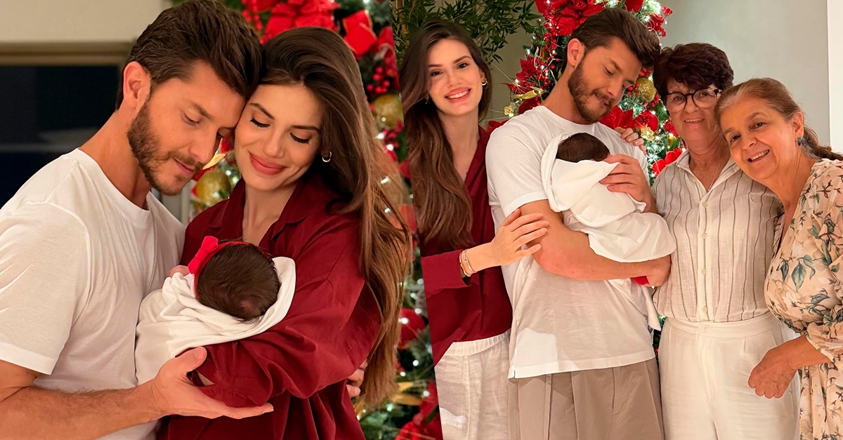 Camila Queiroz e Klebber Toledo encantam seguidores com registros do primeiro Natal da filha Clara