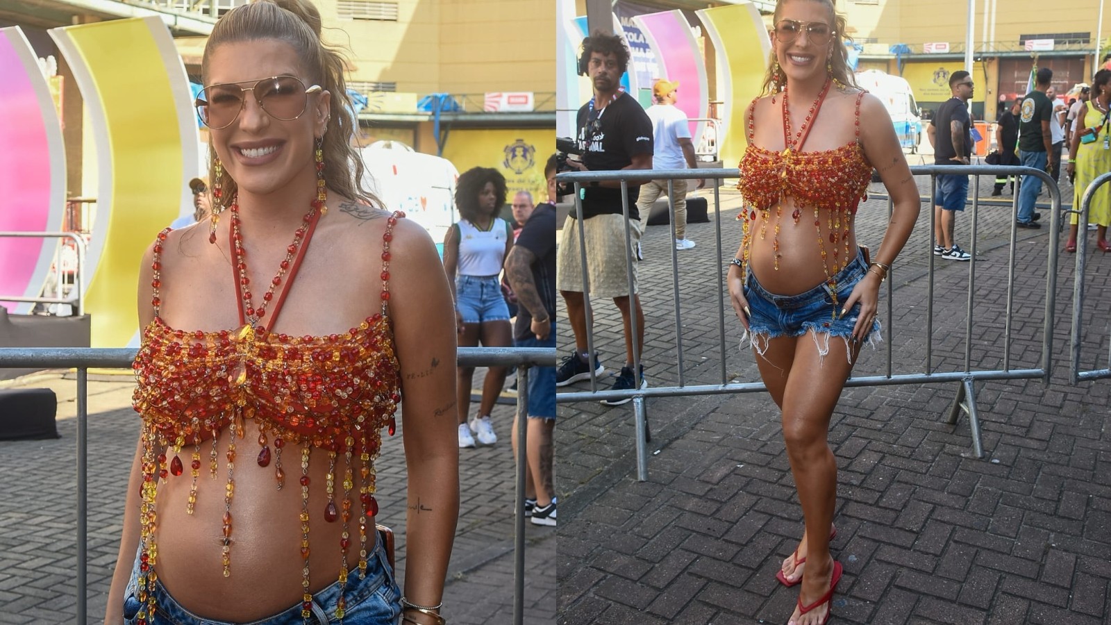 De chinelo, Lore Improta chega para acompanhar apuração do Carnaval do RJ