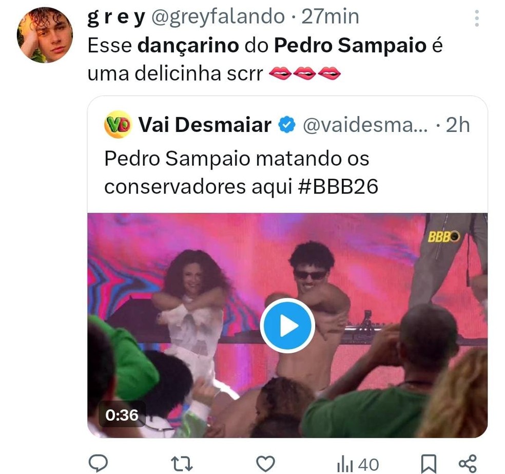 Internauta elogia dançarino de Pedro Sampaio — Foto: Reprodução/Rede Social