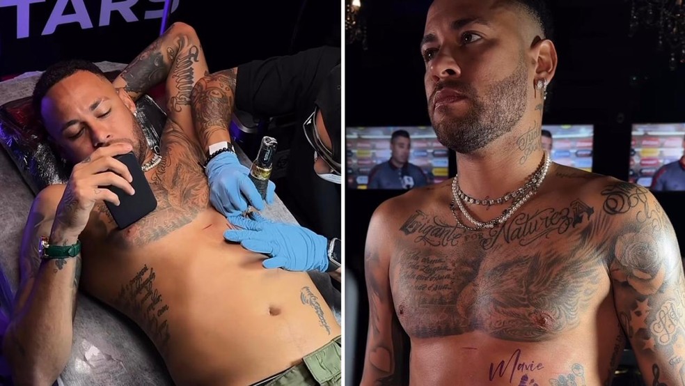 Neymar xăm tên và chân của con gái Mavie - Ảnh: Reproduction / Instagram