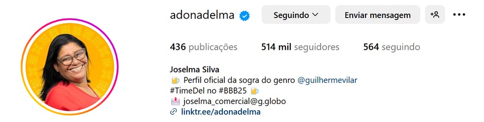 Perfil de Joselma após 2 meses de programa — Foto: Reprodução / Instagram