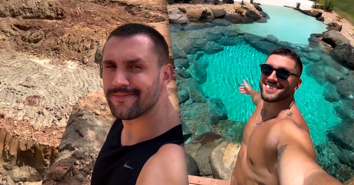 Arthur Picoli mostra resultado de praia artificial construída em seu sítio: 'No quintal'