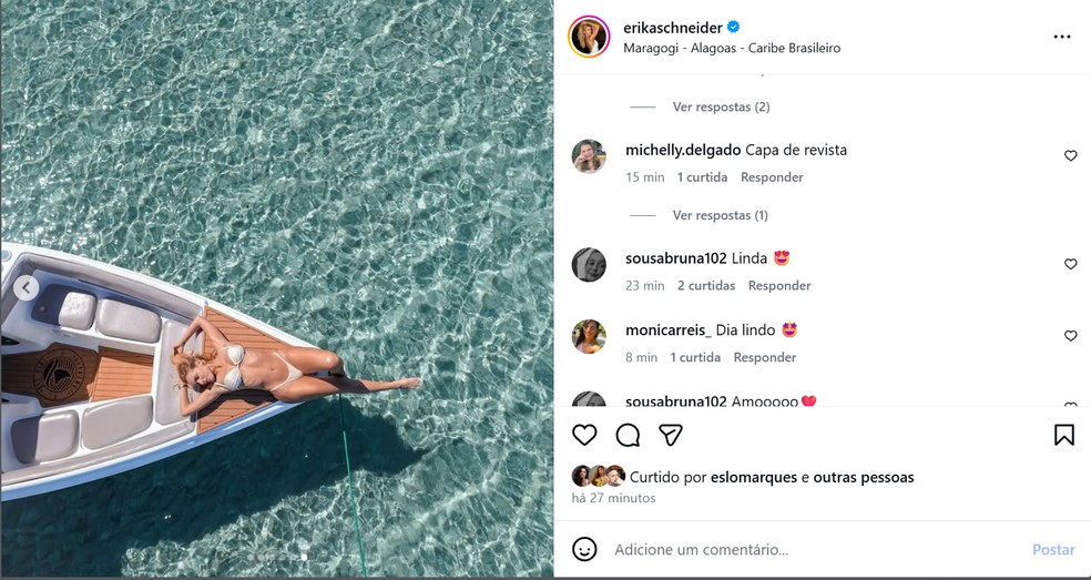 Seguidores comentam a postagem de Erika Schneider — Foto: Reprodução/Instagram