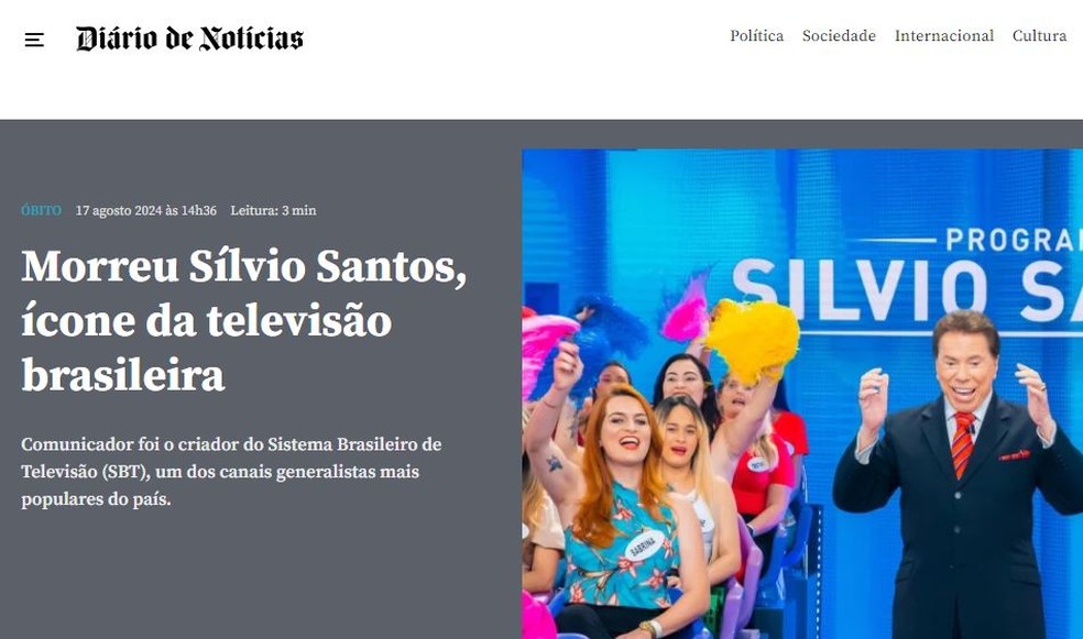 Morte de Silvio Santos repercute na imprensa internacional — Foto: Reprodução