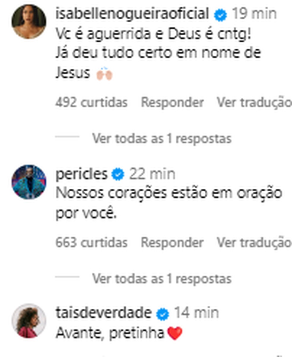 Famosos mandam carinho para Preta Gil — Foto: reprodução