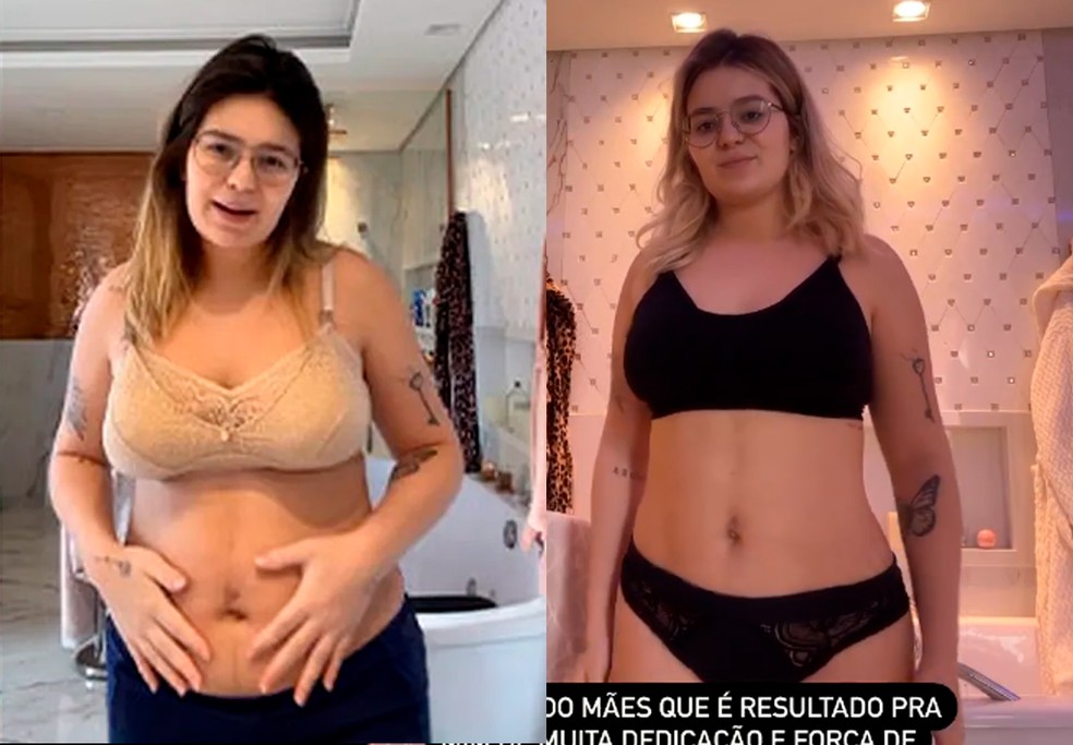 Viih Tube após perder 10kg no pós-parto e agora, após três semanas de exercício e dieta — Foto: Reprodução/Instagram 