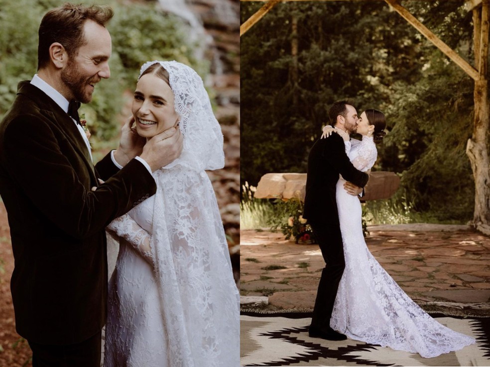 Lily Collins e o diretor Charlie McDowell começaram a namorar em 2019 e se casaram no dia 4 de setembro de 2021 — Foto: Instagram