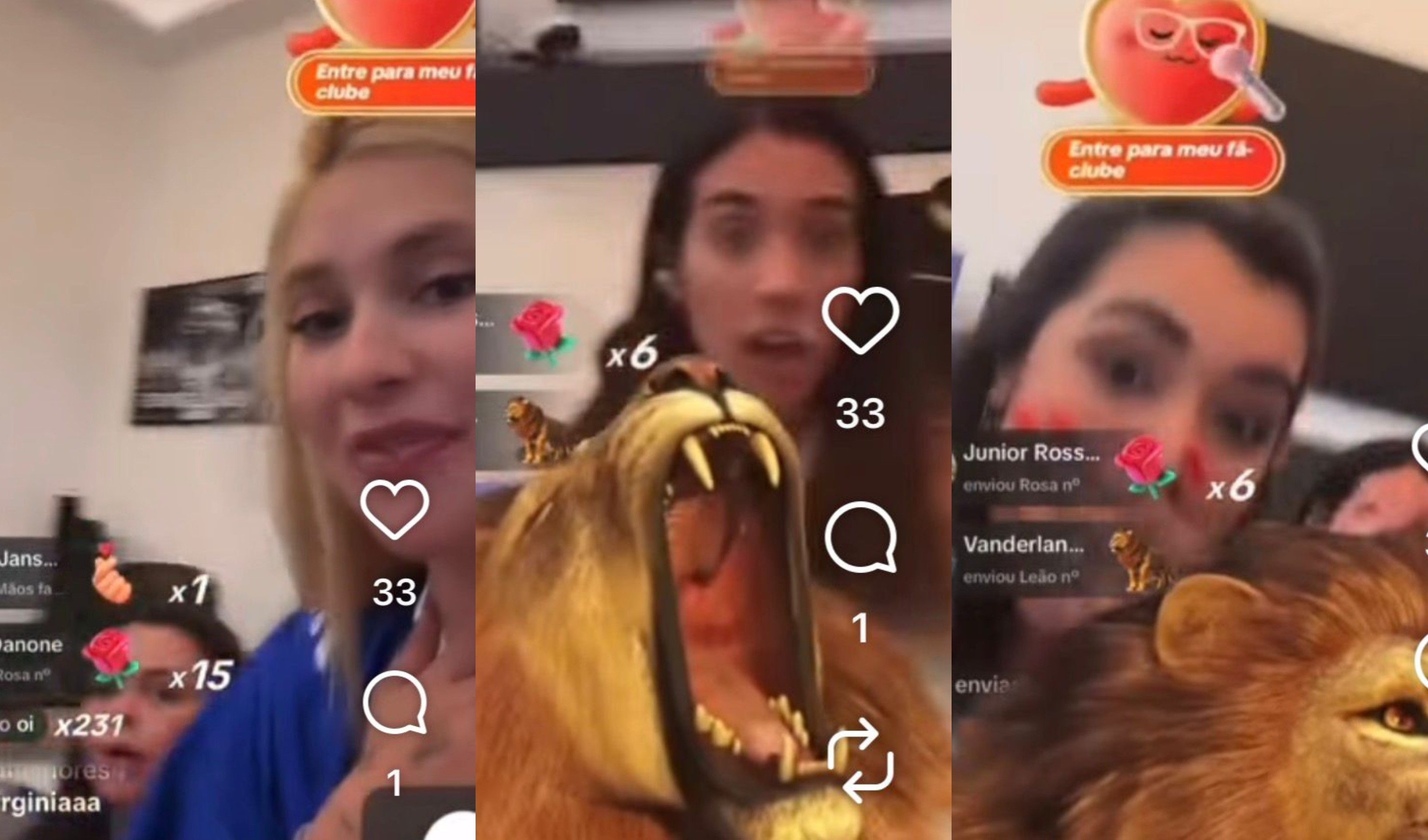 Influenciadora Virginia Fonseca durante transmissão ao vivo no TikTok recebendo presente virtual