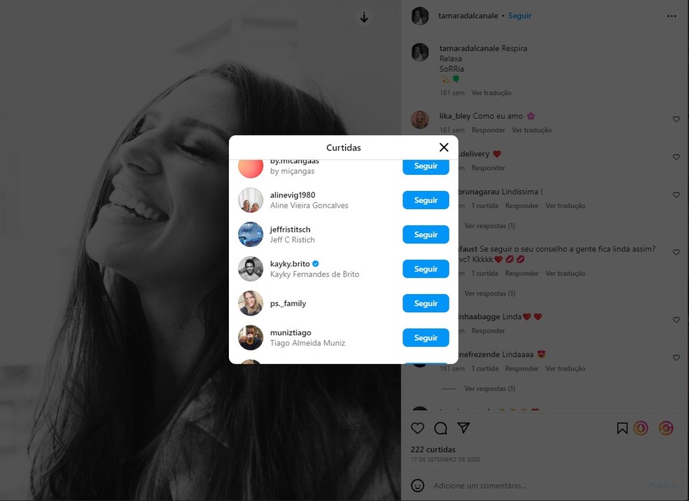 Primeira curtida de Kayky Brito em post de mulher — Foto: Instagram