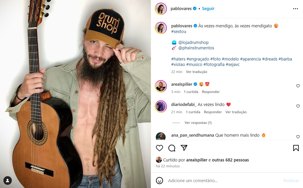 Letícia Spiller comenta no novo post do ex, Pablo Vares — Foto: Reprodução Instagram